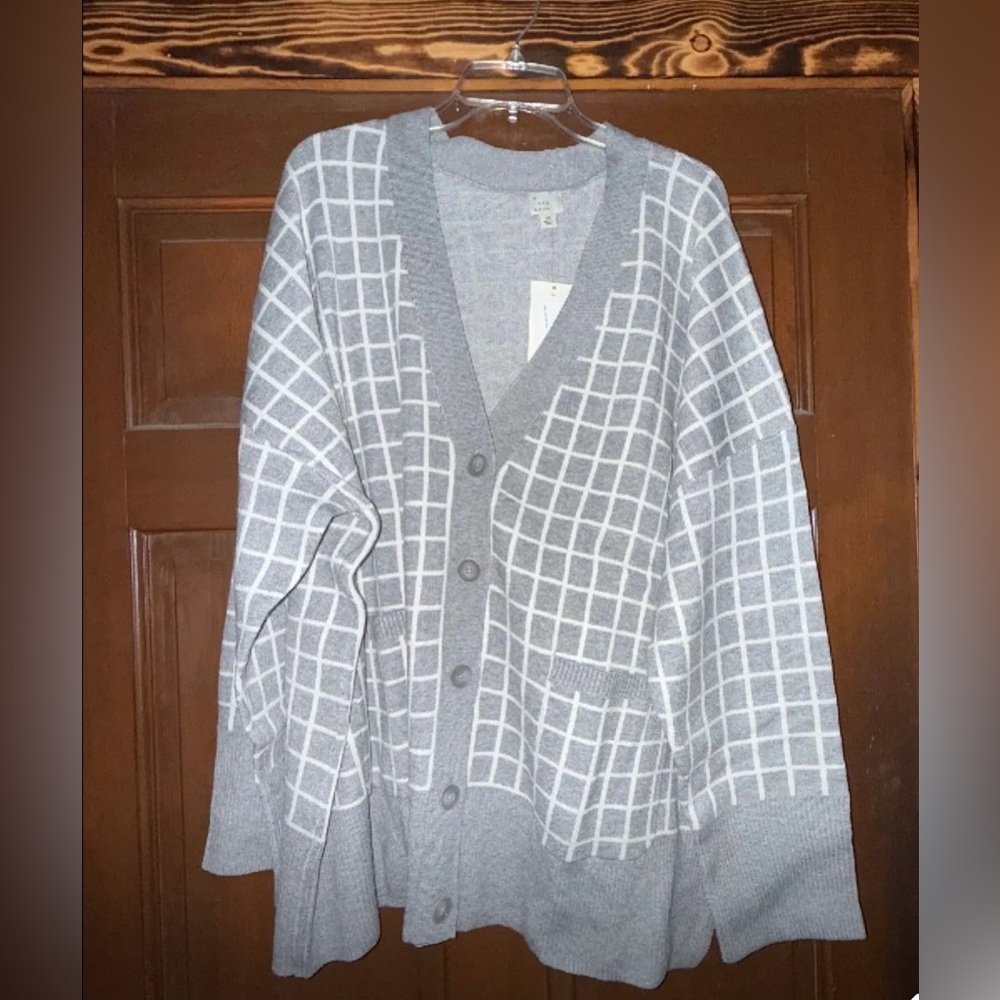 Gray & White Cardigan Sweater